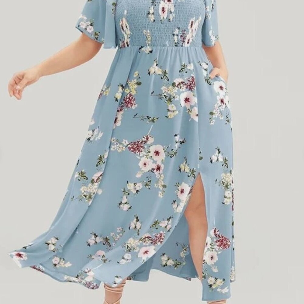 Womens Bloomchic Spring Summer Romantic Bohemian Blue Floral Maxi Dress Sz 22-24 - Picture 9 of 9
